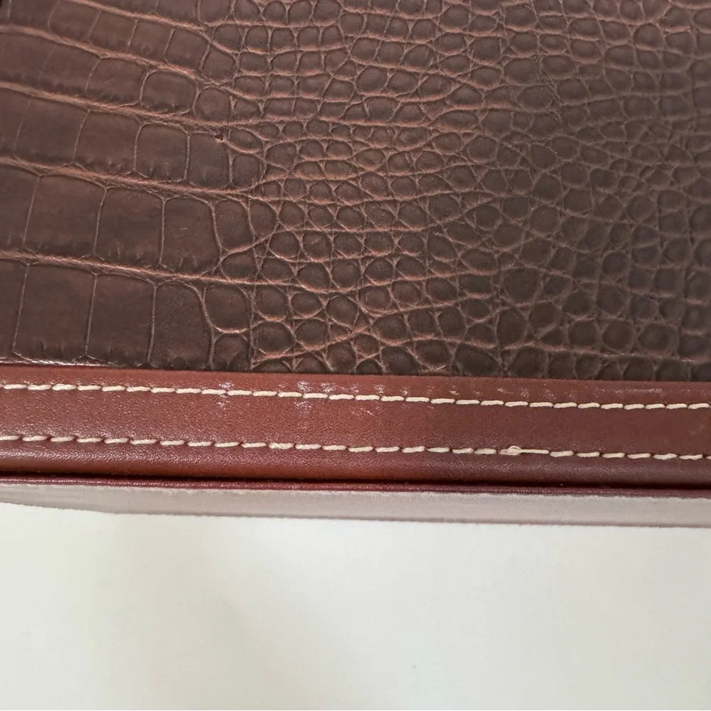 Brown Crocodile Embossed Leather Look Large Storage Keepsake Box Organizer